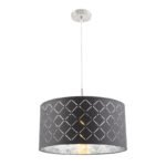 Suspensie nichel mat, textil negru argintiu metalizat, abajur cu perforații pentru decor, D: 400, H: 1400, excl. 1xE27 60W 230V.