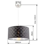 Suspensie nichel mat, textil negru argintiu metalizat, abajur cu perforații pentru decor, D: 400, H: 1400, excl. 1xE27 60W 230V. - imagine 4