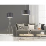 Lampadar nichel mat, textil negru argintiu metalizat, abajur cu perforații pentru décor, cablu de 1,8 m, comutator, D: 620, H: 1600, excl. 1xE27 60W 230V. - imagine 2