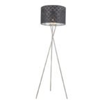 Lampadar nichel mat, textil negru argintiu metalizat, abajur cu perforații pentru décor, cablu de 1,8 m, comutator, D: 620, H: 1600, excl. 1xE27 60W 230V.