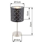 Veioza nichel mat, textil negru argintiu metalizat, abajur cu perforații pentru decor ,cablu 1,5 m, comutator, D: 150, H :. 350, excl. 1xE14 40W 230V - imagine 4