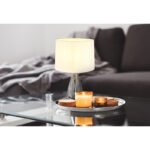 Lampă de masă din metal nichel mat, textil alb, cablu textil negru, întrerupător pe cablu, bază metalică cu aspect de marmură, ø: 350mm, H: 540mm, lungime cablu 1500mm, fără 1x E27 40W 230V - imagine 2