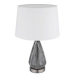 Lampă de masă din metal nichel mat, textil alb, cablu textil negru, întrerupător pe cablu, bază metalică cu aspect de marmură, ø: 350mm, H: 540mm, lungime cablu 1500mm, fără 1x E27 40W 230V - imagine 3