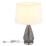 Lampă de masă din metal nichel mat, textil alb, cablu textil negru, întrerupător pe cablu, bază metalică cu aspect de marmură, ø: 350mm, H: 540mm, lungime cablu 1500mm, fără 1x E27 40W 230V - imagine 5