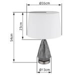 Lampă de masă din metal nichel mat, textil alb, cablu textil negru, întrerupător pe cablu, bază metalică cu aspect de marmură, ø: 350mm, H: 540mm, lungime cablu 1500mm, fără 1x E27 40W 230V - imagine 6