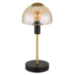 Lampă de masă din metal negru mat, metal auriu periat, sticlă de chihlimbar, cablu PVC negru, touch on/off, ø: 150mm, H: 320mm, lungime cablu 1500mm, fără 1x E14 25W 230V - imagine 3