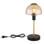 Lampă de masă din metal negru mat, metal auriu periat, sticlă de chihlimbar, cablu PVC negru, touch on/off, ø: 150mm, H: 320mm, lungime cablu 1500mm, fără 1x E14 25W 230V - imagine 4