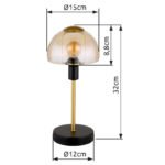 Lampă de masă din metal negru mat, metal auriu periat, sticlă de chihlimbar, cablu PVC negru, touch on/off, ø: 150mm, H: 320mm, lungime cablu 1500mm, fără 1x E14 25W 230V - imagine 5