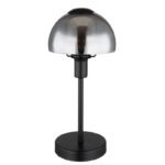 Lampă de masă din metal negru mat, sticlă de culoare fumurie, cablu PVC negru, touch on/off, ø: 150mm, H: 320mm, lungime cablu 1500mm, fără 1x E14 25W 230V - imagine 3