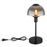 Lampă de masă din metal negru mat, sticlă de culoare fumurie, cablu PVC negru, touch on/off, ø: 150mm, H: 320mm, lungime cablu 1500mm, fără 1x E14 25W 230V - imagine 4