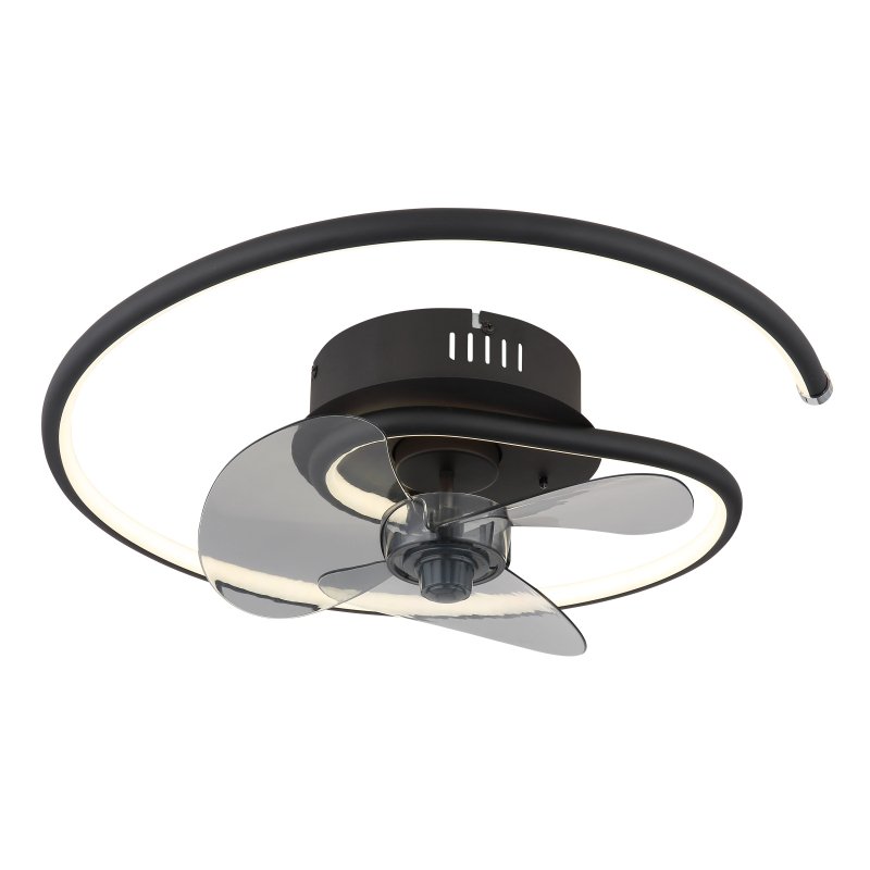 koren-03660-g29323 Ventilator de tavan metal/aluminiu negru mat, plastic opal, dimmable, mai multe niveluri prin comutator de perete, telecomandă, 20m², ø: 450mm, H: 139mm, ø lamă: 28 cm, incl. LED 30W 230V, sursă 215-3370lm, ieșire 105-1660lm, CCT 2700-6500K - imagine 1