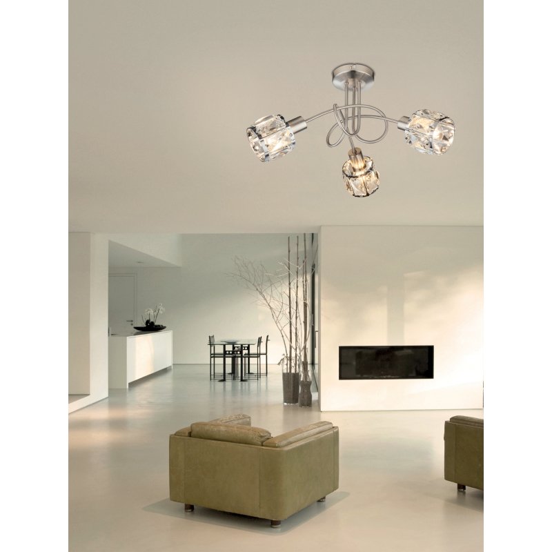 kris-54356-3-g22524-5 Plafoniera nichel mat, crom, cristale de sticlă transparentă, D: 380, H: 240, excl 3xE14 40W 230V - imagine 1