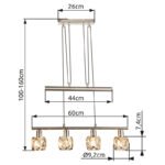 Suspensie nichel mat, crom, cristale de sticlă transparentă, reglabil pe înălțime, LxWxH: 600x92x1600, excl 4xE14 40W 230V - imagine 6
