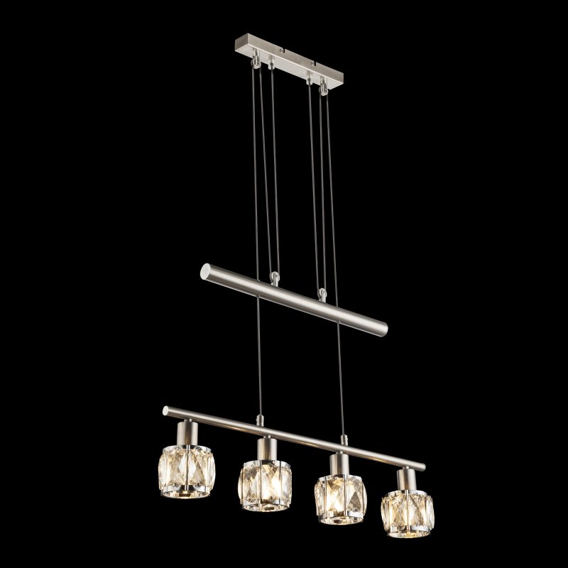 kris-54356-4z-g22527-6 Suspensie nichel mat, crom, cristale de sticlă transparentă, reglabil pe înălțime, LxWxH: 600x92x1600, excl 4xE14 40W 230V - imagine 1