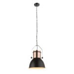 Suspensie, metal culoare cupru, negru, cablu textil negru, D: 270, H: 1200, excl 1xE27 40W 230V
