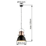 Suspensie, metal culoare cupru, negru, cablu textil negru, D: 270, H: 1200, excl 1xE27 40W 230V - imagine 4
