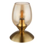 Lampă de masă din metal alamă mată, sticlă de culoare chihlimbar, cablu PVC negru, touch on/off, ø: 125mm, H: 180mm, lungime cablu 1500mm, fără 1x E14 25W 230V - imagine 3