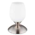 Lampă de masă din metal nichel mat, sticlă opalină, cablu PVC negru, touch on/off, ø: 125mm, H: 180mm, lungime cablu 1500mm, excl. 1x E14 25W 230V - imagine 3