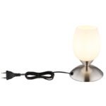 Lampă de masă din metal nichel mat, sticlă opalină, cablu PVC negru, touch on/off, ø: 125mm, H: 180mm, lungime cablu 1500mm, excl. 1x E14 25W 230V - imagine 4