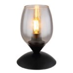 Lampă de masă din metal negru mat, sticlă de culoare fumurie, cablu PVC negru, touch on/off, ø: 125mm, H: 180mm, lungime cablu 1500mm, fără 1x E14 25W 230V
