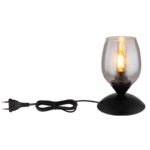 Lampă de masă din metal negru mat, sticlă de culoare fumurie, cablu PVC negru, touch on/off, ø: 125mm, H: 180mm, lungime cablu 1500mm, fără 1x E14 25W 230V - imagine 4