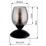 Lampă de masă din metal negru mat, sticlă de culoare fumurie, cablu PVC negru, touch on/off, ø: 125mm, H: 180mm, lungime cablu 1500mm, fără 1x E14 25W 230V - imagine 5