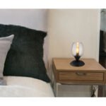 Lampă de masă din metal negru mat, sticlă de culoare fumurie, cablu PVC negru, touch on/off, ø: 125mm, H: 180mm, lungime cablu 1500mm, fără 1x E14 25W 230V