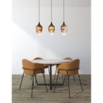 Lampă suspendată metal negru mat, sticlă de culoare cupru, aurie, cromată, cablu textil negru, înălțimea poate fi redusă, LxLxA: 830x180x1200mm, excl. 3x E27 60W 230V - imagine 2