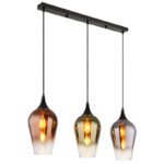 Lampă suspendată metal negru mat, sticlă de culoare cupru, aurie, cromată, cablu textil negru, înălțimea poate fi redusă, LxLxA: 830x180x1200mm, excl. 3x E27 60W 230V