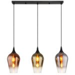Lampă suspendată metal negru mat, sticlă de culoare cupru, aurie, cromată, cablu textil negru, înălțimea poate fi redusă, LxLxA: 830x180x1200mm, excl. 3x E27 60W 230V - imagine 4