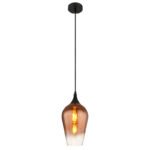 Lampă suspendată metal negru mat, sticlă de culoare cupru, cablu textil negru, înălțimea poate fi scurtată, ø: 180mm, H: 1200mm, fără 1x E27 60W 230V