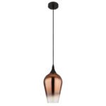 Lampă suspendată metal negru mat, sticlă de culoare cupru, cablu textil negru, înălțimea poate fi scurtată, ø: 180mm, H: 1200mm, fără 1x E27 60W 230V - imagine 3