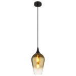Lampă suspendată metal negru mat, sticlă aurie, cablu textil negru, înălțimea poate fi scurtată, ø: 180mm, H: 1200mm, fără 1x E27 60W 230V