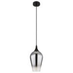 Lampă suspendată metal negru mat, sticlă cromată, cablu textil negru, înălțimea poate fi redusă, ø: 180mm, H: 1200mm, excl. 1x E27 60W 230V - imagine 3