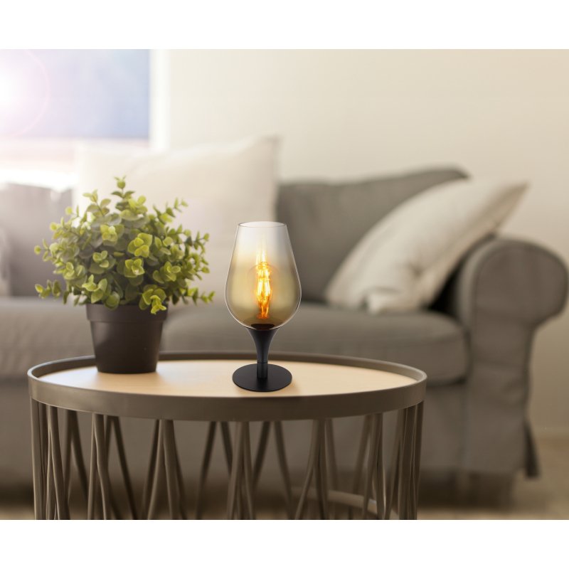 lavus-15552t2-g28853-5 Lampă de masă din metal negru mat, sticlă aurie, gradient transparent, cablu textil negru, întrerupător pe cablu, ø: 150mm, H: 310mm, lungime cablu 1500mm, fără 1x E27 40W 230V - imagine 1