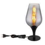 Lampă de masă din metal negru mat, sticlă cromată, gradient transparent, cablu textil negru, întrerupător pe cablu, ø: 150mm, H: 310mm, lungime cablu 1500mm, fără 1x E27 40W 230V - imagine 4