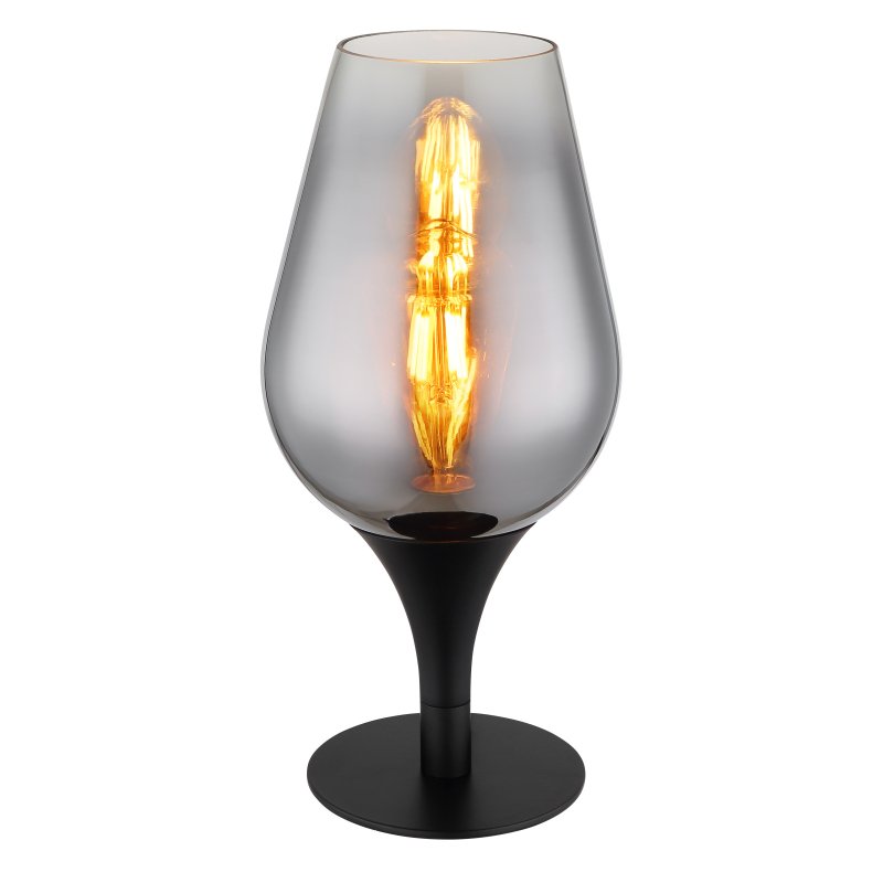 lavus-15552t3-g28792 Lampă de masă din metal negru mat, sticlă cromată, gradient transparent, cablu textil negru, întrerupător pe cablu, ø: 150mm, H: 310mm, lungime cablu 1500mm, fără 1x E27 40W 230V - imagine 1