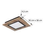 Plafonieră metal negru mat, MDF lemn optic închis, plastic alb, L x l x I: 300x300x45mm, incl. LED 12W 230V, 1400lm Sursă, 600lm Ieșire, 3000K - imagine 5