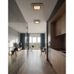 Plafonieră metal negru mat, MDF lemn optic închis, plastic alb, L x l x I: 300x300x45mm, incl. LED 12W 230V, 1400lm Sursă, 600lm Ieșire, 3000K