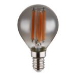 Bec LED din sticlă fumurie, aluminiu argintiu metalic, PVC alb lucios, direcția luminii: sus și jos, ø: 45mm, I: 78mm, incl. 1x E14 ILLU 6W 230V, 380lm Sursă, 380lm Ieșire, 1800K