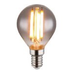 Bec LED din sticlă fumurie, aluminiu argintiu metalic, PVC alb lucios, direcția luminii: sus și jos, ø: 45mm, I: 78mm, incl. 1x E14 ILLU 6W 230V, 380lm Sursă, 380lm Ieșire, 1800K - imagine 4