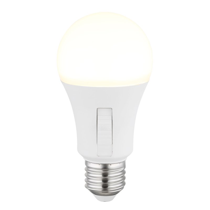 led-bulb-10615-g29863-3 Bec LED plastic opal, plastic alb mat, aluminiu nichel mat, comutator glisant, comutator pas cu pas, ø: 60mm, H: 120mm, incl. 1x E27 LED 9W 230V, 830lm sursă, 830lm ieșire, CCT 3000/4000/6500K - imagine 1