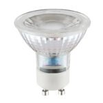 Bec LED, alb ceramic, crom, sticla transparenta, Ø50, 1xGU10 LED 4,9W 230V, 345lm, 3000K.