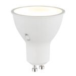 LED iluminant plastic alb, plastic satinat, aluminiu nichel mat, comutator glisant, comutator pas cu pas, ø: 50mm, H: 58mm, incl. 1x GU10 LED 5W 230V, 450lm sursă, 450lm ieșire, CCT 3000/4000/6500K