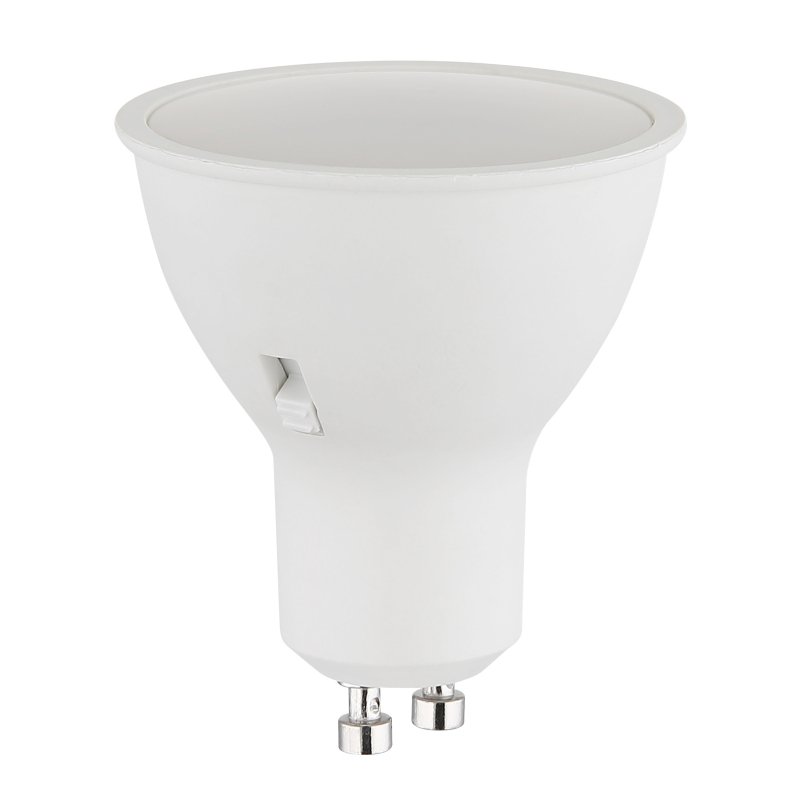 led-bulb-10805-g29864-4 LED iluminant plastic alb, plastic satinat, aluminiu nichel mat, comutator glisant, comutator pas cu pas, ø: 50mm, H: 58mm, incl. 1x GU10 LED 5W 230V, 450lm sursă, 450lm ieșire, CCT 3000/4000/6500K - imagine 1