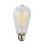 Bec LED, sticla transparenta, E27 Edison, forma para, Ø64, H:140, 1xE27 LED 7W 230V, 800lm, 3000K.