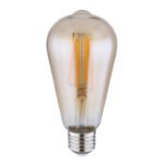 Bec LED, metal argintiu, sticla chihlimbar, E27 Edison, in forma de para, ø64, H: 140, E27 LED 7W 230V, 720lm, 2700K