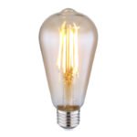 Bec LED, metal argintiu, sticla chihlimbar, E27 Edison, in forma de para, ø64, H: 140, E27 LED 7W 230V, 720lm, 2700K - imagine 3