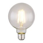 Bec LED decorativ, metal argintiu, sticla transparenta, Glob, Ø 95, H: 140, 1xE27 LED 7W 230V, 750lm, 2700K