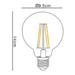 Bec LED decorativ, metal argintiu, sticla transparenta, Glob, Ø 95, H: 140, 1xE27 LED 7W 230V, 750lm, 2700K - imagine 3